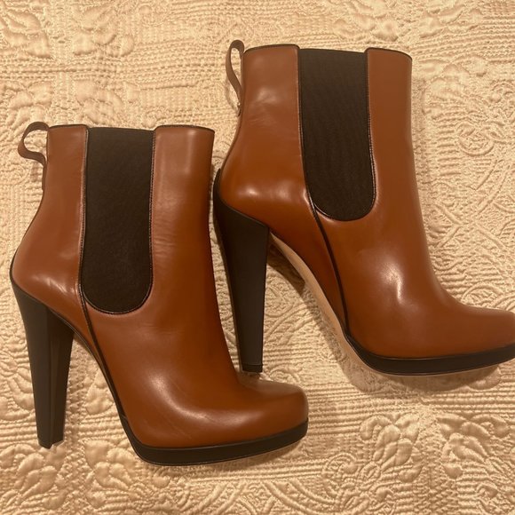 Bally Boots DORSILLA Heels 12 CM Elastic Brown Leather Cognac 10 US / 40 1/2 EU